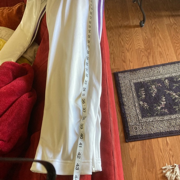 Adidas white purple stripes xl track pants in good condition loose fit. Zippers - Picture 1 of 6